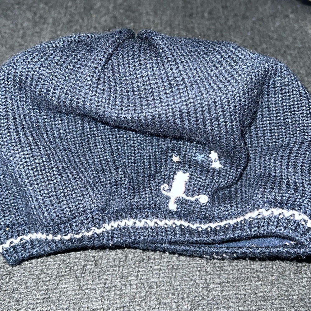 Sergent Major navy beret with pink whipstitch embroidery & kitten design NWT